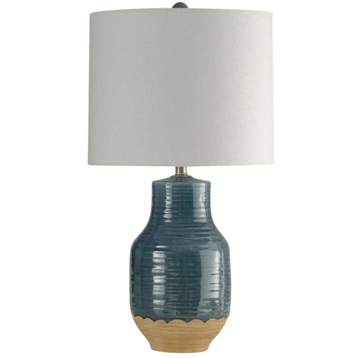Prova Blue Dipped Ceramic Body Table Lamp with Hardback Shade Prova Blue Dipped Ceramic Body Table Lamp with Hardback Shade - Image 1