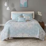 Lucinda King/Cal King 6 Piece Reversible Cotton Quilt Set with Throw Pillows- Seafoam - Image 2