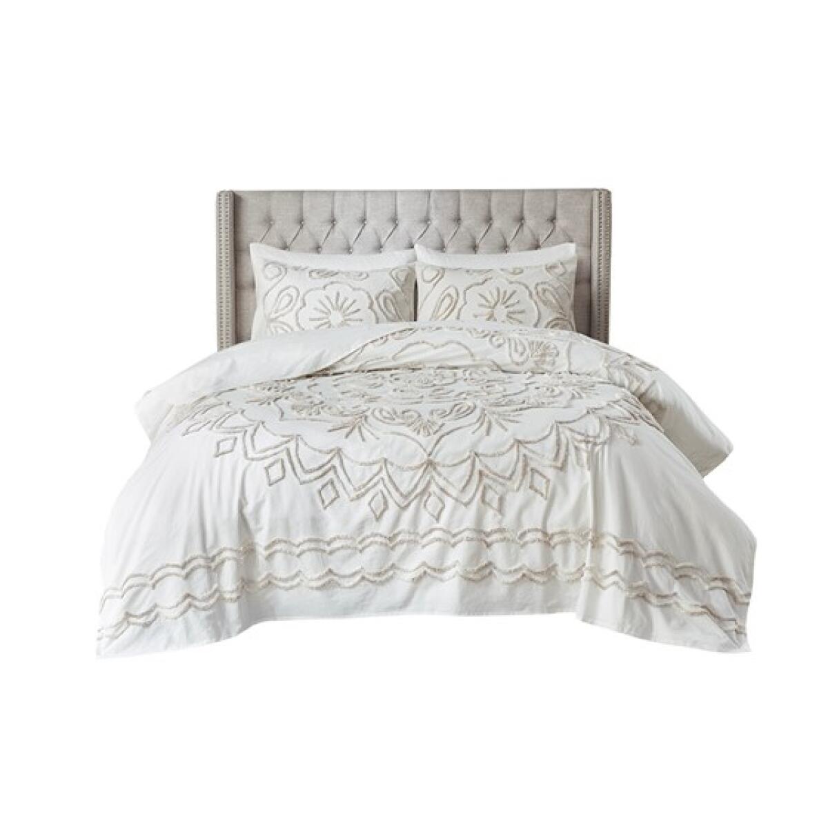 Violette King/Cal King 3 Piece Tufted Cotton Chenille Coverlet Set- Ivory/Taupe Violette King/Cal King 3 Piece Tufted Cotton Chenille Coverlet Set- Ivory/Taupe - Image 1