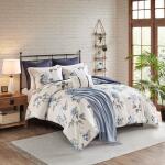 Zennia King/Cal King 7 Piece Printed Seersucker Comforter Set with Throw Blanket- Blue