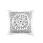 Sofia Cotton Embroidered Decorative Square Pillow- Grey