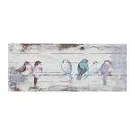 Perched Birds Hand Painted Wood Plank Panel Wall Decor- White/Grey