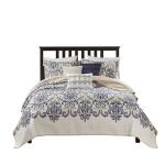 Cali Full/Queen 6 Piece Reversible Quilt Set with Throw Pillows- Navy/Tan