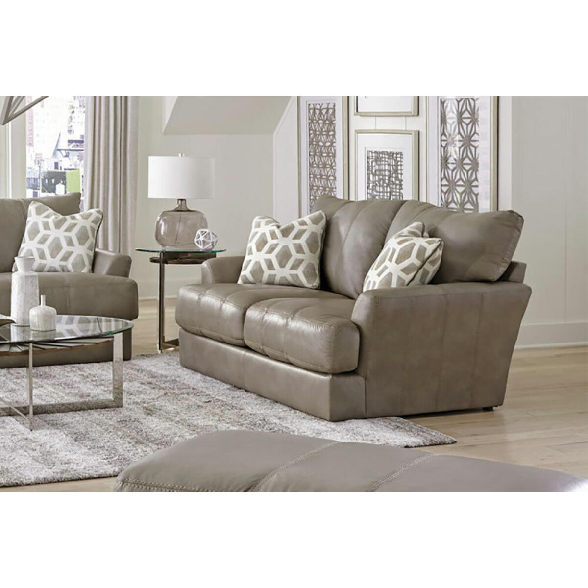 Prato Putty Leather Loveseat Prato Putty Leather Loveseat - Image 1