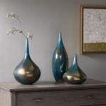 Aurora Blue and Bronze Decorative Glass Vases 3-piece Set- Blue Metal - Image 4