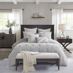 Essence King Oversized Cotton Clipped Jacquard Comforter Set with Euro Shams and Throw Pillows- Gray - Image 2