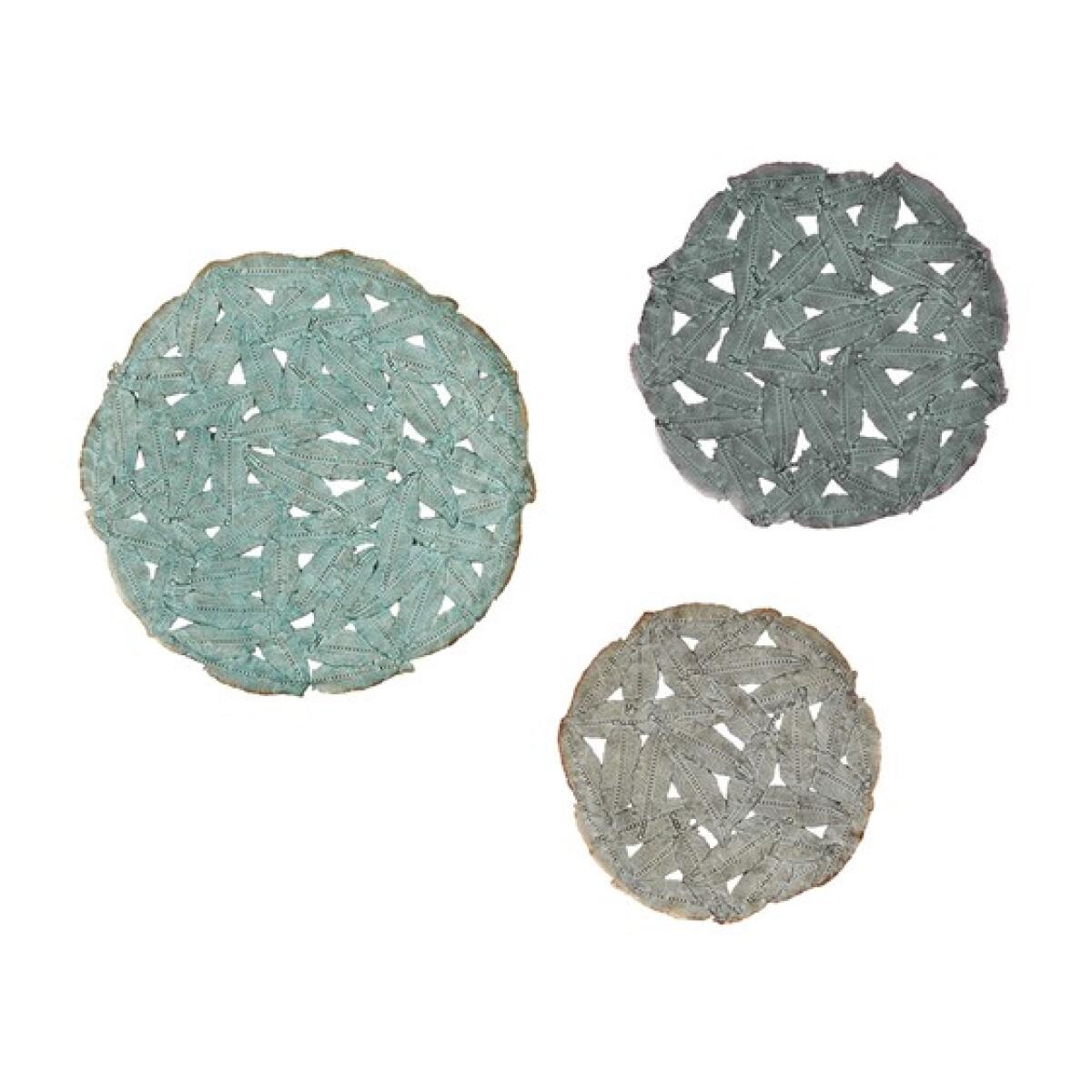 Rossi Textured Feather 3-piece Metal Disc Wall Decor Set- Blue Rossi Textured Feather 3-piece Metal Disc Wall Decor Set- Blue - Image 1