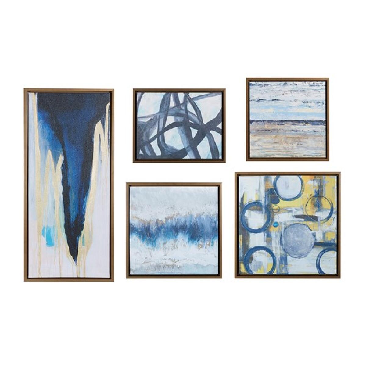Blue Bliss Abstract 5-piece Gallery Framed Canvas Wall Art Set- Natural Blue Bliss Abstract 5-piece Gallery Framed Canvas Wall Art Set- Natural - Image 1