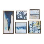 Blue Bliss Abstract 5-piece Gallery Framed Canvas Wall Art Set- Natural