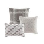 Essence King Oversized Cotton Clipped Jacquard Comforter Set with Euro Shams and Throw Pillows- Gray - Image 4