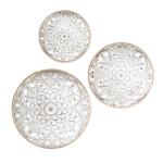 Medallion Trio Distressed White Floral 3-piece Carved Wood Wall Decor Set- Natural/White