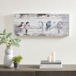 Perched Birds Hand Painted Wood Plank Panel Wall Decor- White/Grey - Image 6