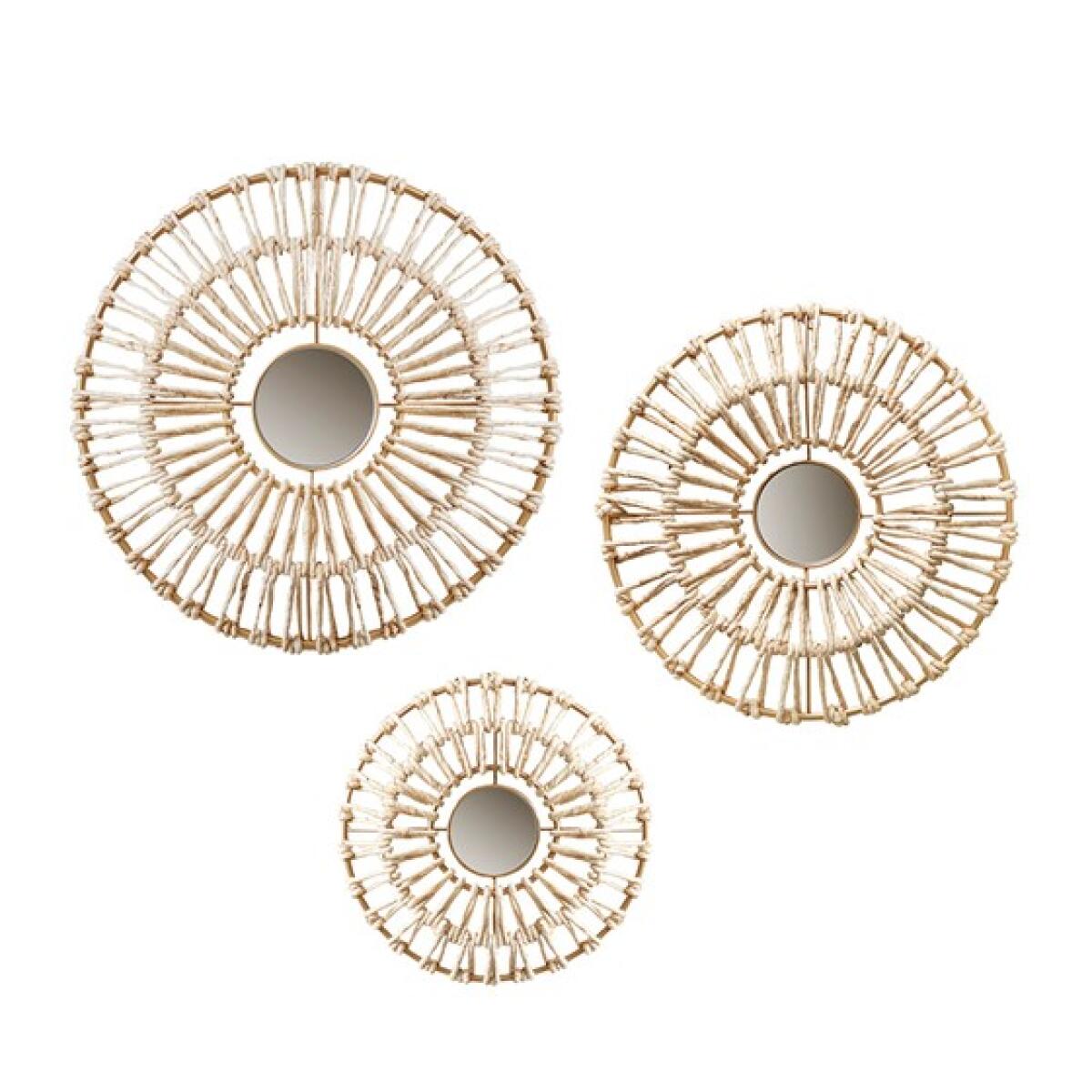 Ella Round Natural Fiber and Mirror 3-piece Wall Decor Set- Neutral Ella Round Natural Fiber and Mirror 3-piece Wall Decor Set- Neutral - Image 1