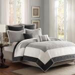 Attingham Full/Queen 7 Piece Quilt Set with Euro Shams and Throw Pillows- Black