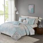 Lucinda King/Cal King 6 Piece Reversible Cotton Quilt Set with Throw Pillows- Seafoam