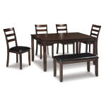 6 pc Dining Set - Table, 4 Chairs & Bench, Covian Brown